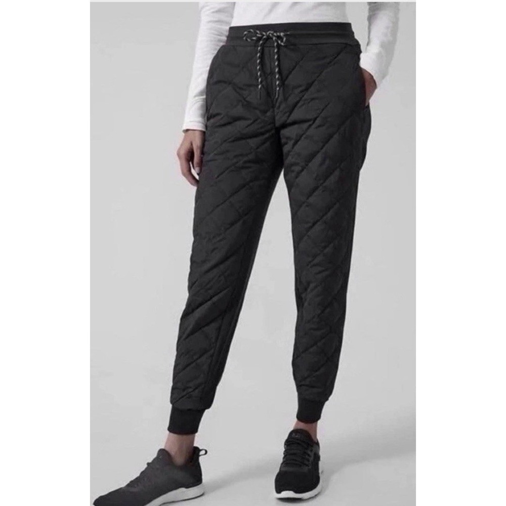 ATHLETA Women's Black Solstice Jogger Pants Quilted Puffy Pockets Size 12 Tall
